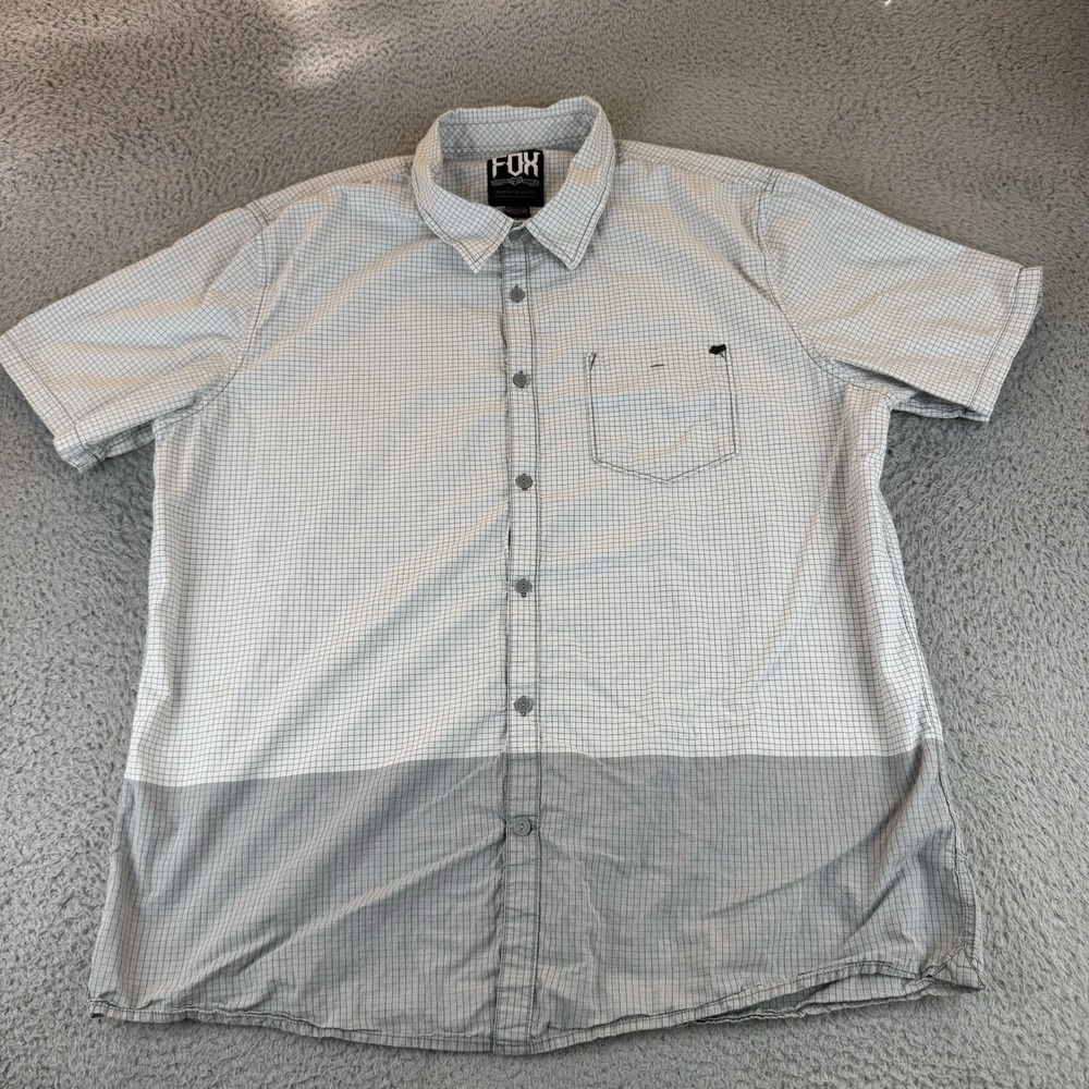 Fox Racing Mens XXL Short Sleeve Button Up Shirt Gray Plaid Casual Shirt